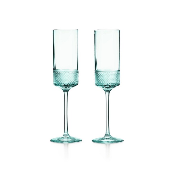Tiffany & Co. Other - RARE Tiffany & Co. Champagne Flutes in Tiffany Blue Crystal Glass diamond point